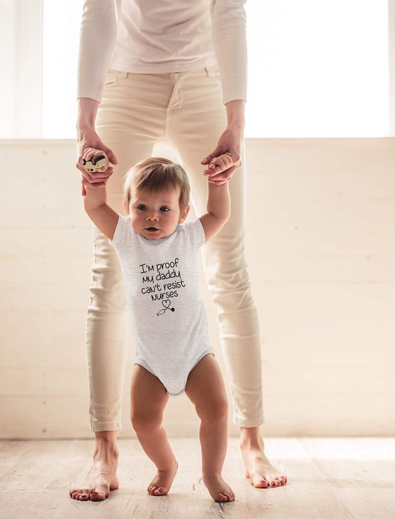 CBTwear I'm Proof My Daddy Can't Resist Nurses Baby Bodysuit Funny Infant Outfit Unisex Comfy Romper (6 Months, Heather Grey) - Image 3